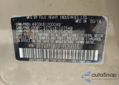 2015 Subaru Wrx Premium из США, поврежденный, VIN JF1VA1D65F9820916